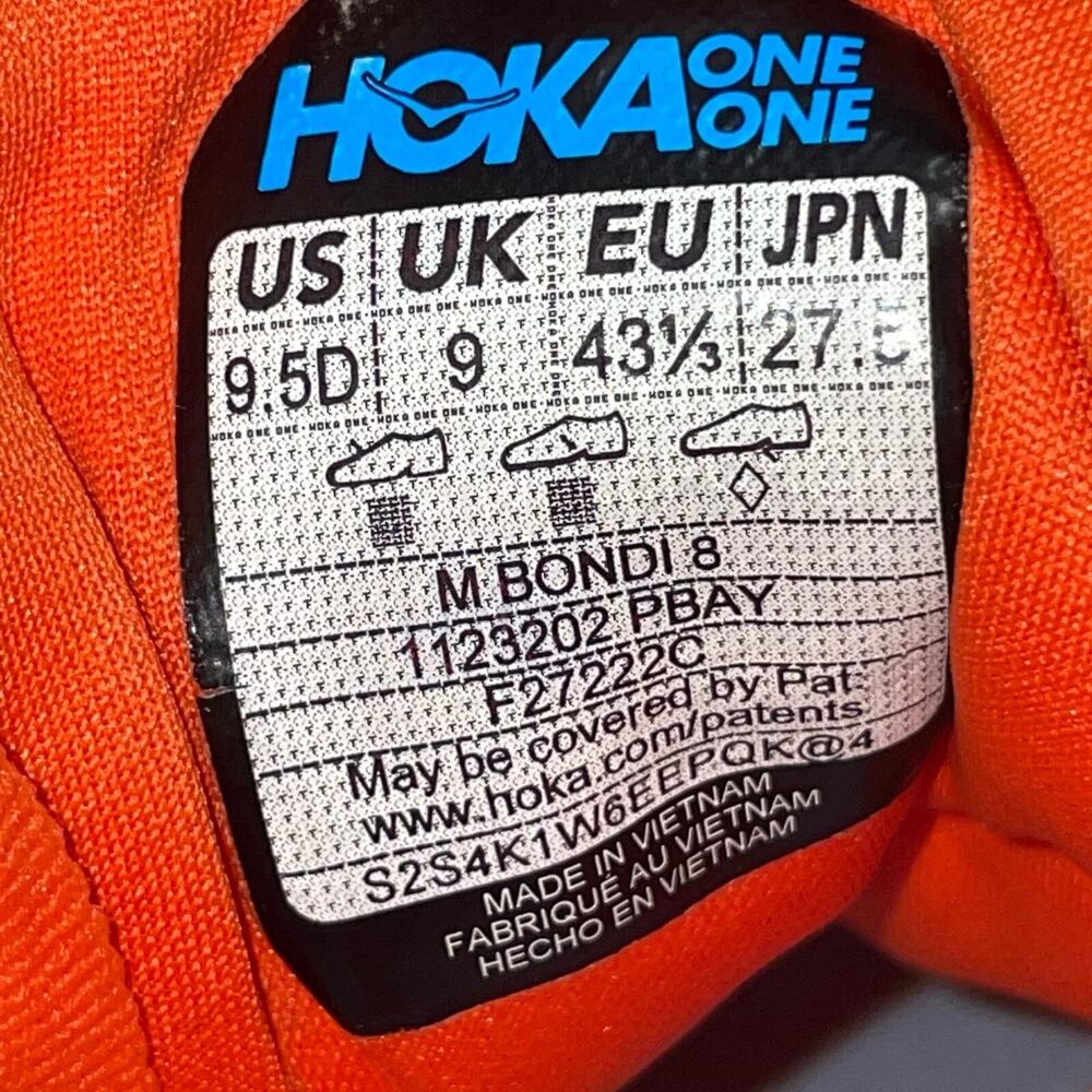 Hoka One One Bondi 8 Mens 9.5 D Shoes Orange Running Sneaker 1123202 PBAY - Picture 3 of 12